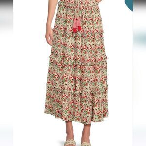 Gibson Latimer Womens Floral tiered Maxi Skirt with Tassels cottagecore boho 12